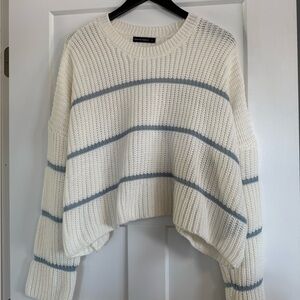 Cozy White and Blue Striped Sweater